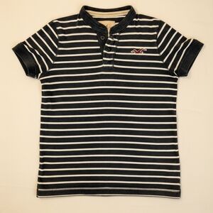 Vintage Hollister Navy and White Striped Short Sleeve Henley Tee